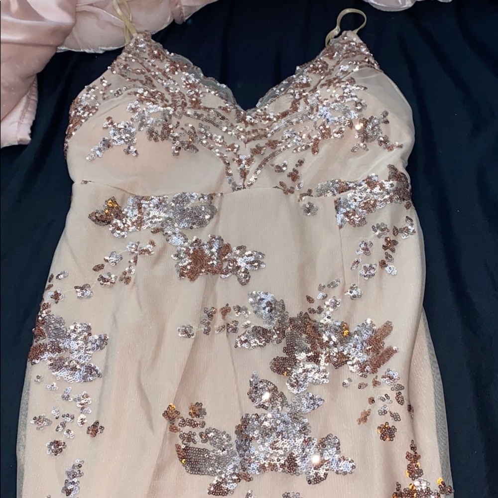rose gold tight fitted dress